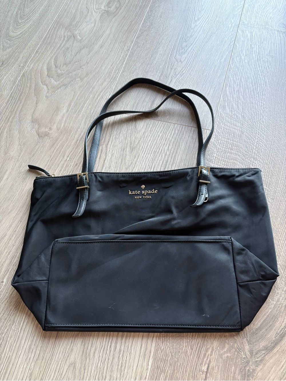 kate spade Watson lane maya - Black Nylon Tote with Front Pocket and Gold Logo